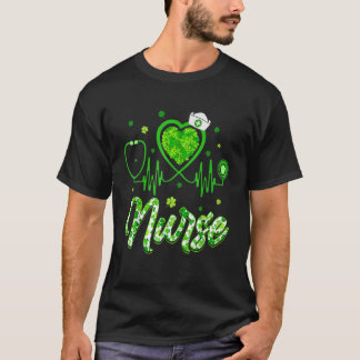 Shamrock Nurse Stethoscope Heartbeat Happy Saint P T Shirt