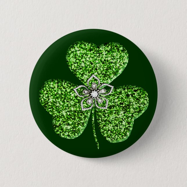 Shamrock- och blomknapp i glitter knapp (Framsida)
