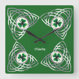 Shamrock och Celtic knot Fyrkantig Klocka