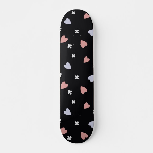 Shamrock och Hearts Mönster Old School Skateboard Bräda 21,6 Cm (Framsida)