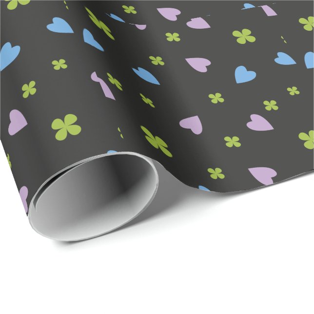 Shamrock och hjärtmönster presentpapper (Rullad Hörn)