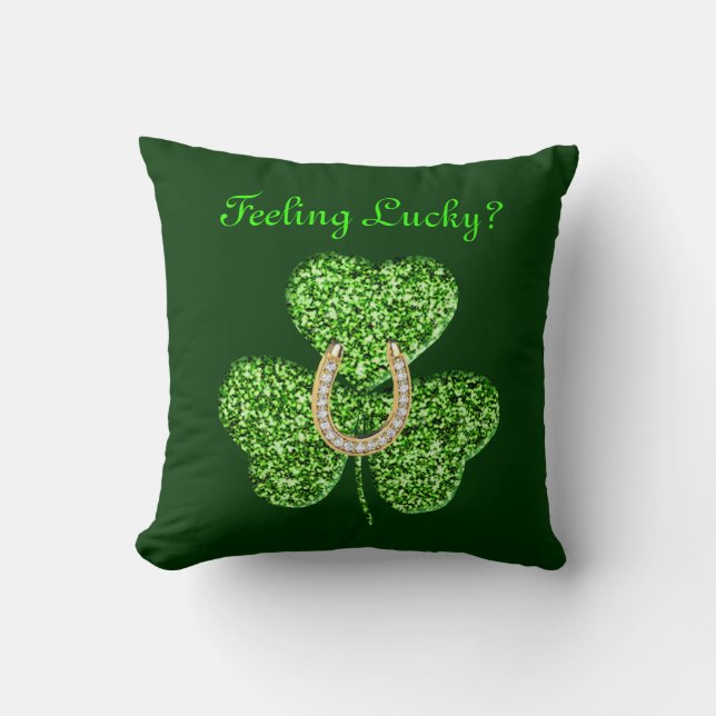 Shamrock och Horseshoe Dekorativ kudde (Framsida)