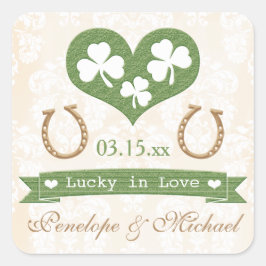 Shamrock och Horseshoe Lucky i Kärlek Bröllop Fyrkantigt Klistermärke