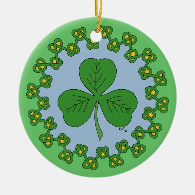 Shamrock och Knotwork Julgransprydnad Keramik (Framsidan)
