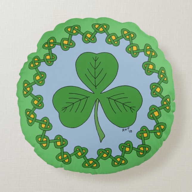 Shamrock och Knotwork Rund Kudde (Framsidan)