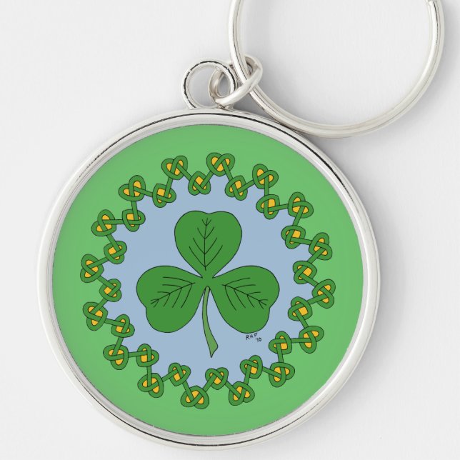 Shamrock och Knotwork Rund Silverfärgad Nyckelring (Framsidan)