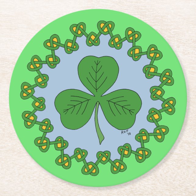 Shamrock och Knotwork Underlägg Papper Rund (Framsidan)