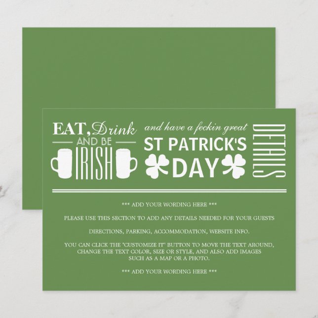 Shamrock och öl irländska St Patricks dag detalj Inbjudningar (Fram/baksida)
