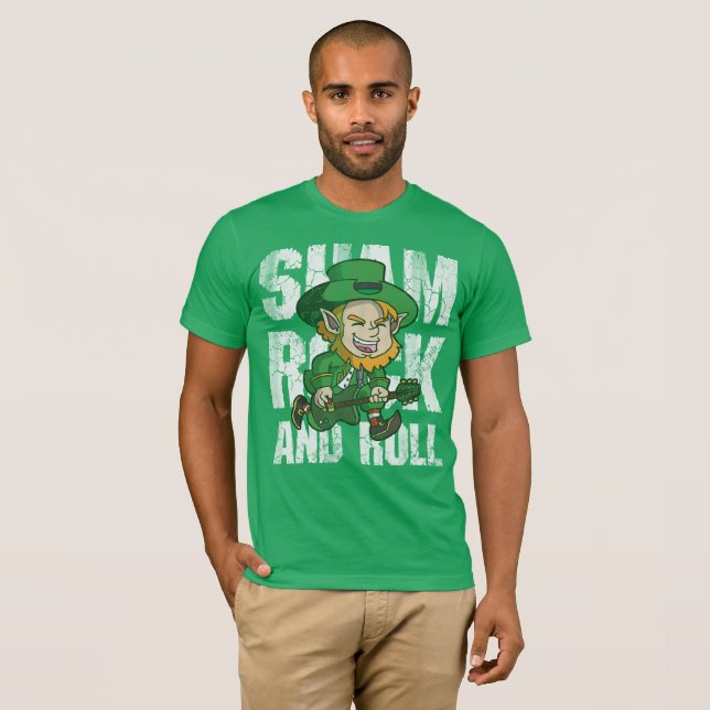 Shamrock- och rulltrollgitarr t shirt (Hel framsida)