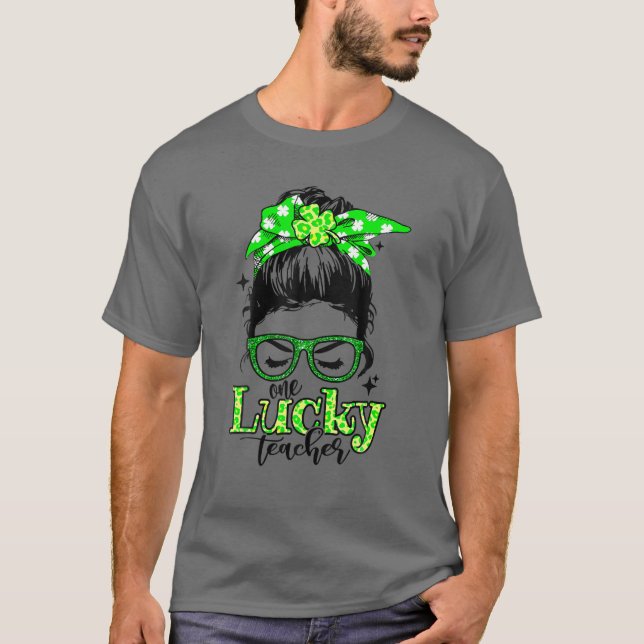 Shamrock One Lucky Teacher St. Patrick's Day Schoo T Shirt (Framsida)
