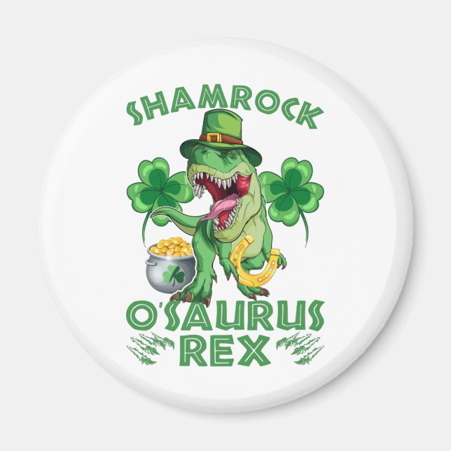 Shamrock O'saurus Rex | Patrick-dagen Magnet (Framsidan)