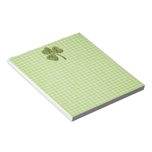 Shamrock på Grönt Gingham Anteckningsblock (Vinklad)
