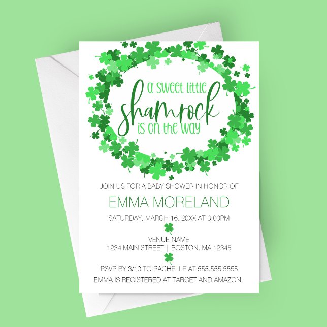 Shamrock på väg, St Patrick's Day Baby Shower Inbjudningar (Little Shamrock St Patrick's Day Baby Shower Invitation)