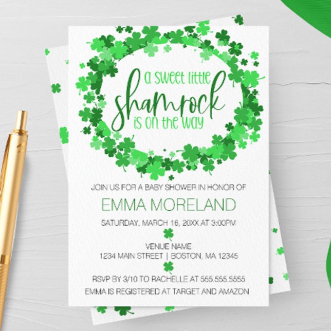 Shamrock på vägen, St patrick's day Baby Shower Inbjudningar (Skapare uppladdad)