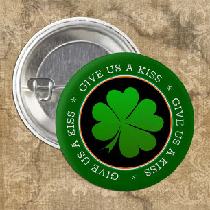 Shamrock, Patriotic Ireland & Kiss, Irish Flagga Knapp