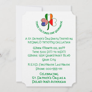 Shamrock Polen Irland USA Flagga Anpassa Text Inbjudningar