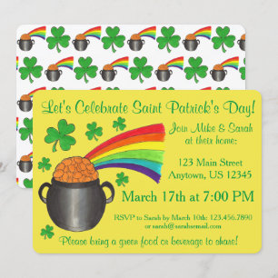 Shamrock Pot of Guld Rainbow St. Patrick's Day Inbjudningar