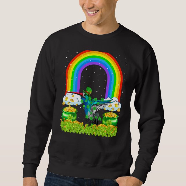 Shamrock Rainbow Leprechaun Hummingbird St Patrick Lång Ärmad Tröja (Framsida)