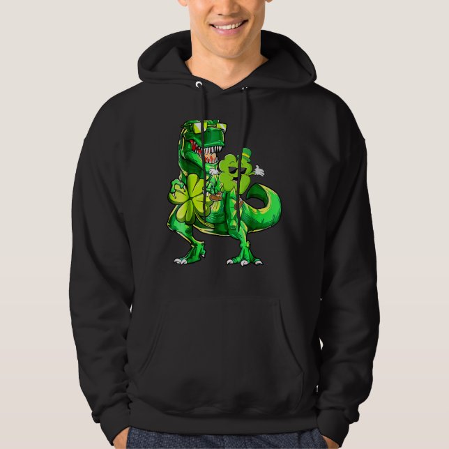 Shamrock Riding Dinosaur T Rex St patricks day Boy Hoodie (Framsida)