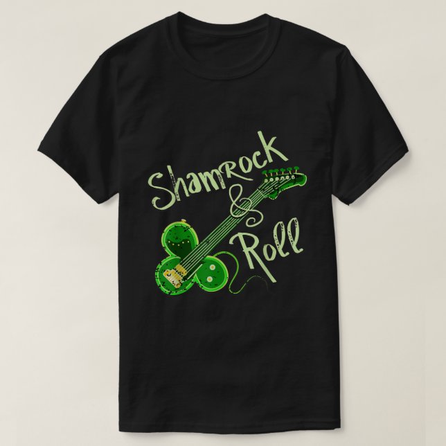 Shamrock Roll Ireland Klöver Guitar St Patricks Da T Shirt (Design framsida)