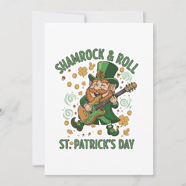Shamrock & Roll Tomte | Roligt St. Patrick's Julkort (Framsida)