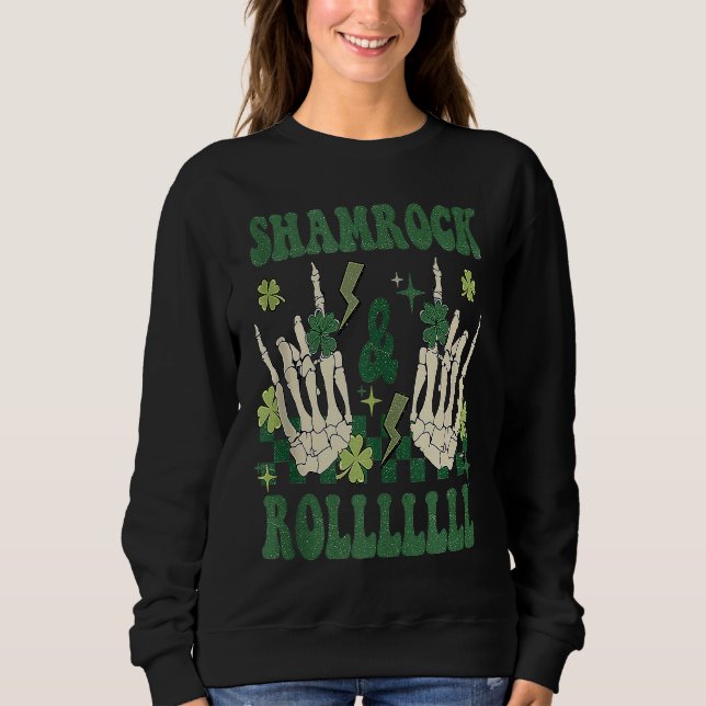 SHAMROCK & ROLLLLLL Heavy Metal Punk Rock St Patri T Shirt (Framsida)