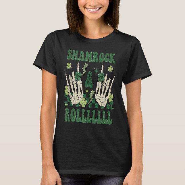 SHAMROCK & ROLLLLLL Heavy Metal Punk Rock St Patri T Shirt (Framsida)