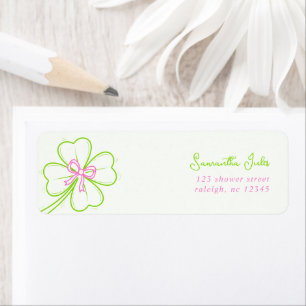 Shamrock Rosa Grön Bröllopsdusch Returadress Etikett
