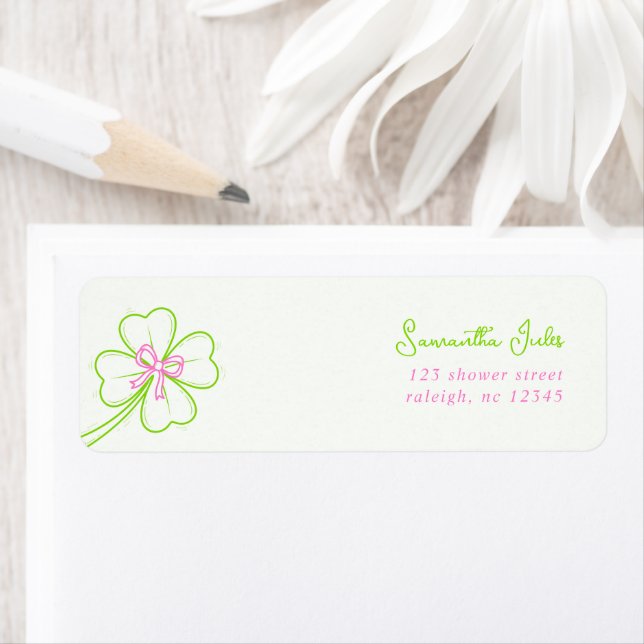 Shamrock Rosa Grön  Bröllopsdusch Returadress Etikett (Insitu)