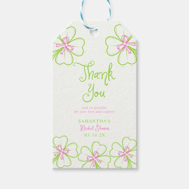 Shamrock Rosa Grön  Bröllopsdusch Tackkort Presentetikett (Framsidan)