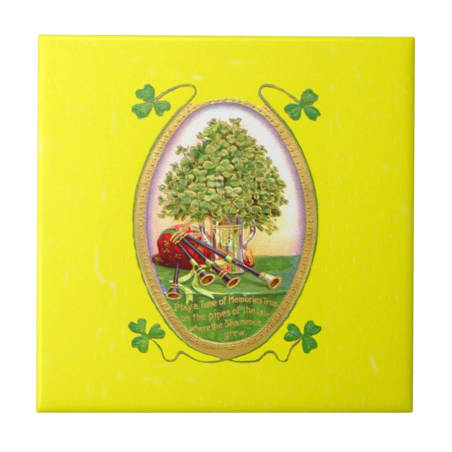 Shamrock säckpipa Guld Grön Kakelplatta (Framsidan)