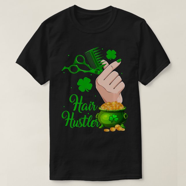 Shamrock Scissor Comb Hairdresser Hairstyle St Pat T Shirt (Design framsida)