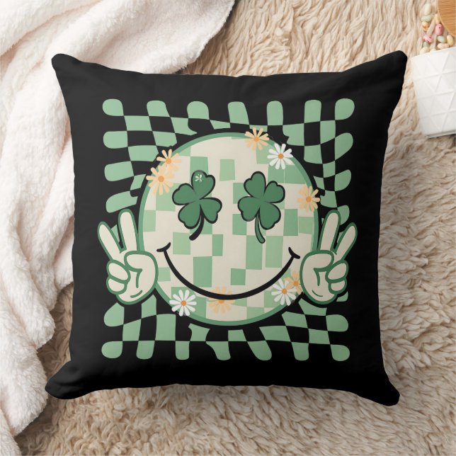Shamrock Smile Ansikte Funny St patrick's day Kudde (Filt)