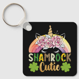 Shamrock Söt Enhörning Regnbåge St Patricks Dag Nyckelring