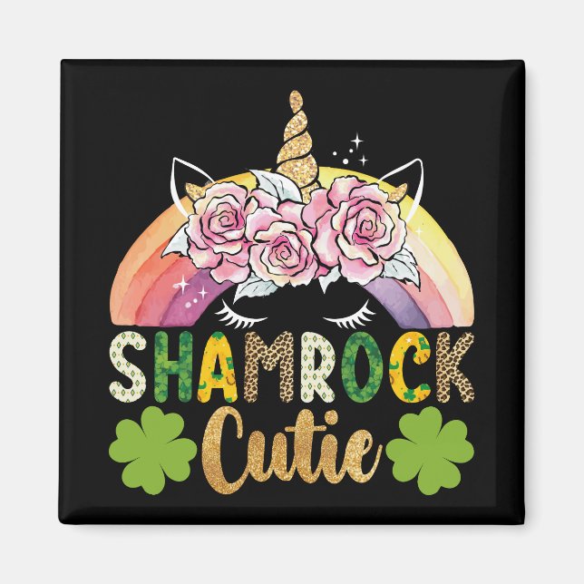 Shamrock Sötnos Enhörning Regnbåge St Patricks Day Magnet (Framsidan)
