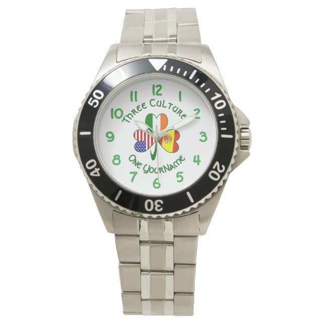 Shamrock Spanien Irland USA flaggor Armbandsur (Framsida)