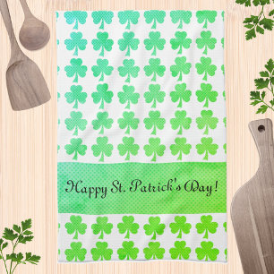 Shamrock St Patrick Day Din text aqua grönt vit Kökshandduk
