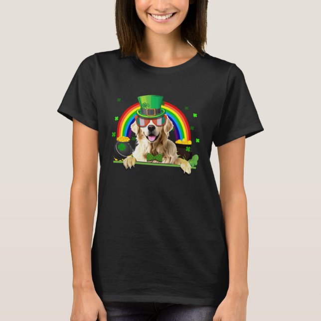 Shamrock St Patrick s Day Golden Retriever Leprech T Shirt (Framsida)