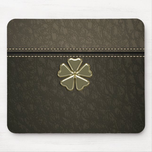 Shamrock St.Patrick's Day, Brun Läder Musmatta (Framsidan)