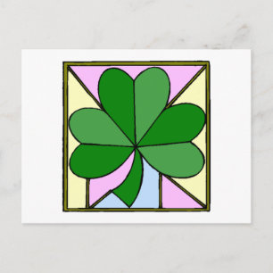 Shamrock Stached Glass Window Vykort