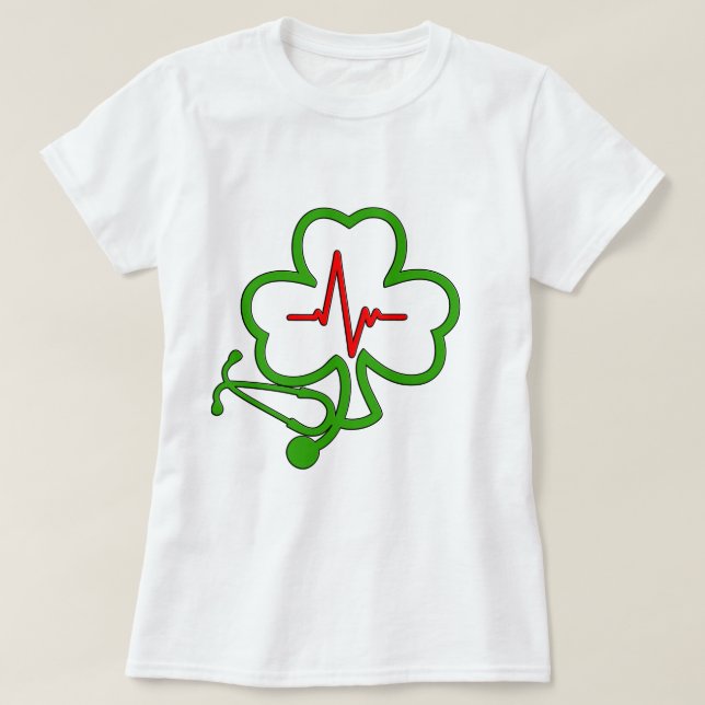 SHAMROCK STETHOSCOPE MED HEARTBEAT TEE SHIRT (Design framsida)