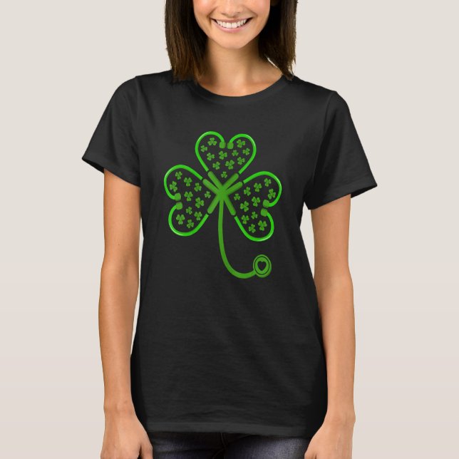 Shamrock Stethoscope Nurse Lucky St Patricks Day N T Shirt (Framsida)