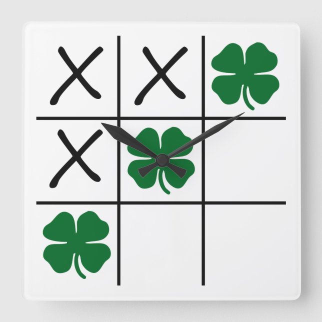 Shamrock Tic Tac Toe Fyrkantig Klocka (Framsida)