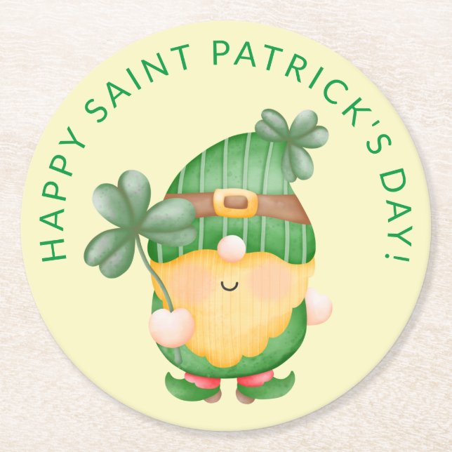 Shamrock Tomte Glad St Patricks Day Underlägg Papper Rund (Framsidan)