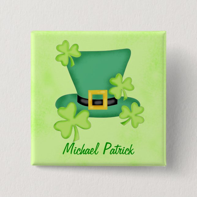 Shamrock Top hat St. Patrick's Namn Badge Pin Knapp (Framsida)
