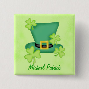 Shamrock Top hat St. Patrick's Namn Badge Pin Knapp