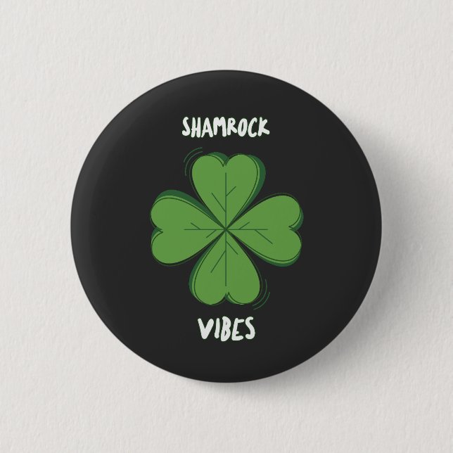 Shamrock Vibes Fyrbladig Klöver St. Paddy's Dag Knapp (Framsida)