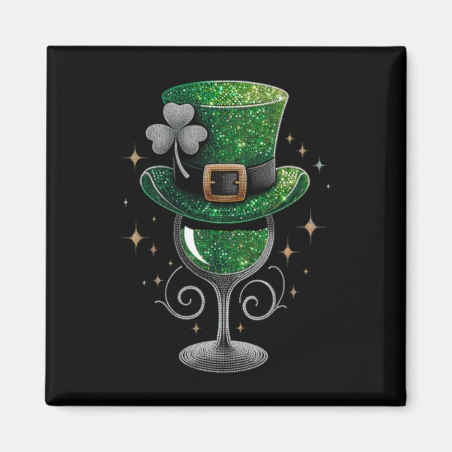 Shamrock Vin Glas Drickar St Patricks Day Irländsk Magnet (Framsidan)