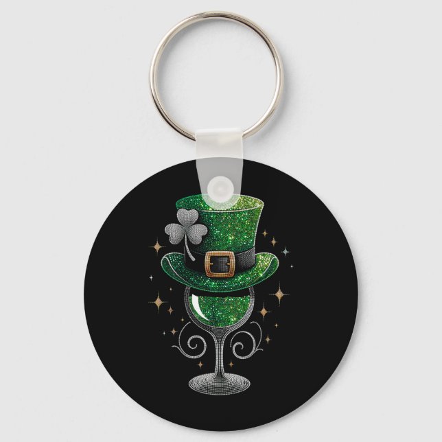 Shamrock Vin Gles Drinking St patricks day Irish Nyckelring (Framsida)