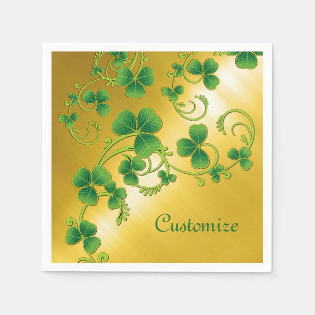 Shamrock Vines Gröna och Guld Servetter (Framsidan)
